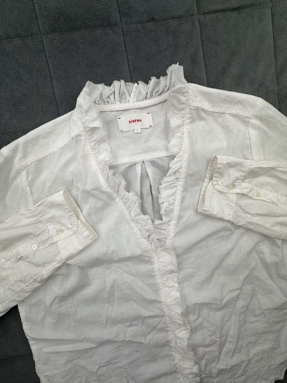 Xirena Kayde Cotton Shirt Size Small White Ruffle Trim Blouse